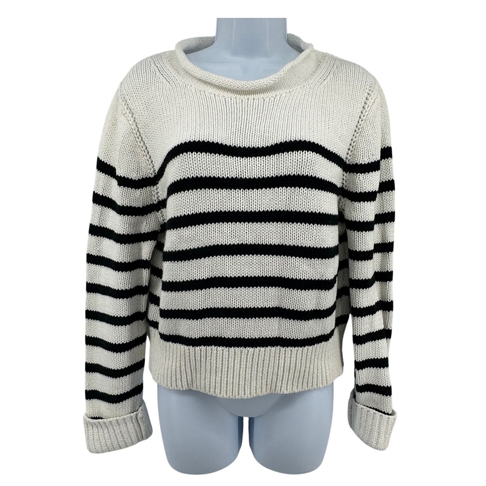 J.Crew Roll Neck Striped Sweater Cotton Fisherman Preppy Nautical Coastal M